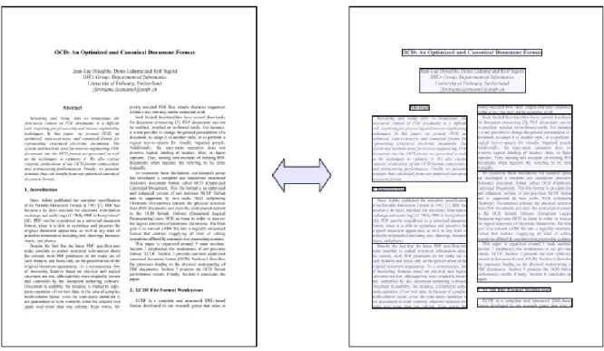 Abbildung 2.3: Links ist Seite eines Dokuments, rechts Klassifizierung ihrer Textblöcke [16].