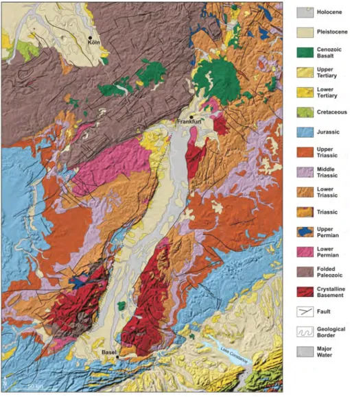 Figure 2.5: Geological map of the URG area, modified from Röhr (2014).