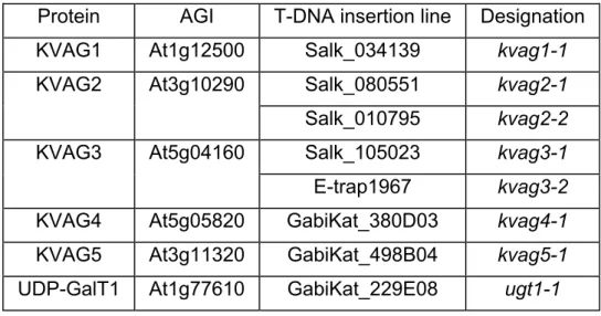 Table 3. T-DNA insertion lines of the KVAG genes.  