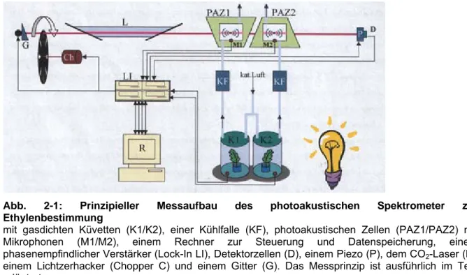 Abb. 2-1: Prinzipieller Messaufbau des photoakustischen Spektrometer zur  Ethylenbestimmung 