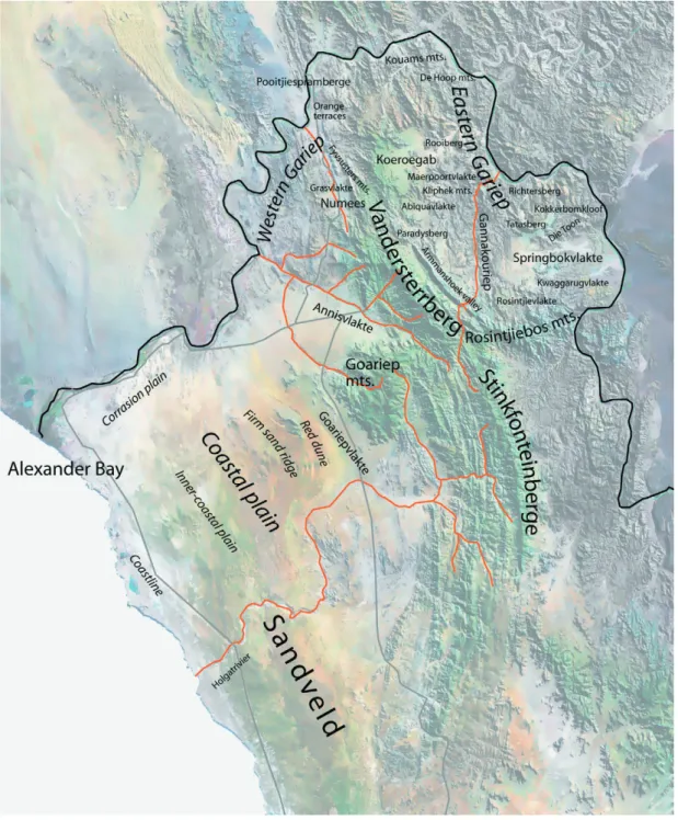 Fig. 1.2: Topographical map of the Richtersveld with features of the deﬁ ned landscape units.