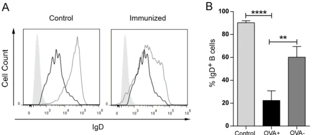 Fig. 3.7 Percentage of IgD + B cells. OVA-specific B cells from immunized mice were stained for their expression of IgD and analyzed by flow cytometry