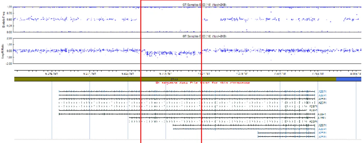 Figure S1   Raw  SNP  intensity  data  of  all  samples  carrying  exon-disrupting  microdeletions  affecting the RBFOX1 and RBFOX3 genes 
