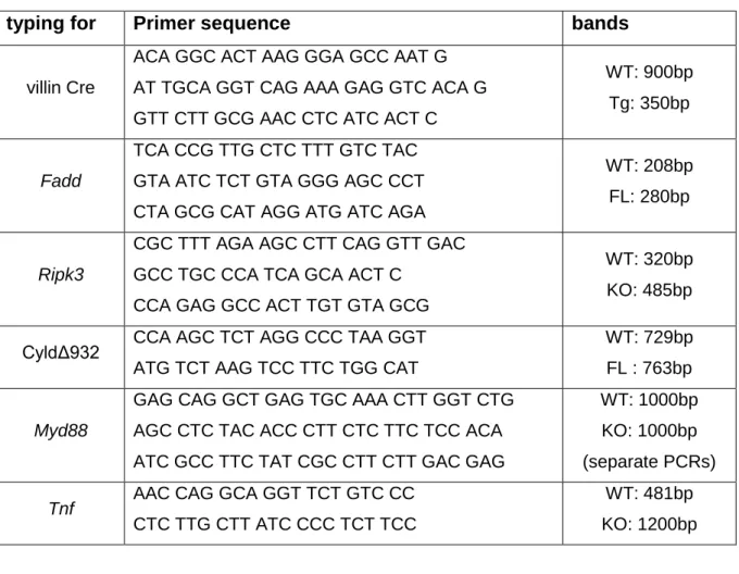 Table 6: Primer sequences for genotyping PCRs and PCR-amplified fragment sizes 