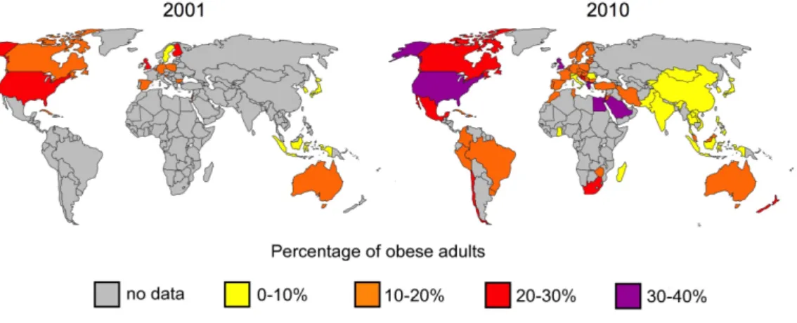Fig. 1: Prevalence of obesity in adults from 2001 and 2010 