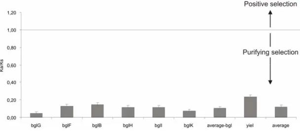 Fig. 19: Ka/Ks ratio for the bgl locus. On the X-axis are the individual genes of the bgl  locus