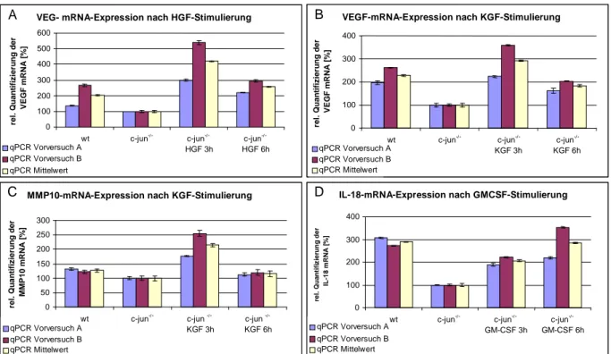 Abbildung 12: Relative Quantifizierung der mRNA-Expressionsprofile ausgewählter  Zielgene in primären Keratinozyten 