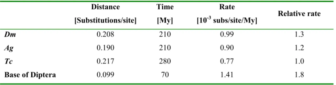 Table 4.1 Evolutionary rates of each branch since the radiation of holometabolous insects  Distance 