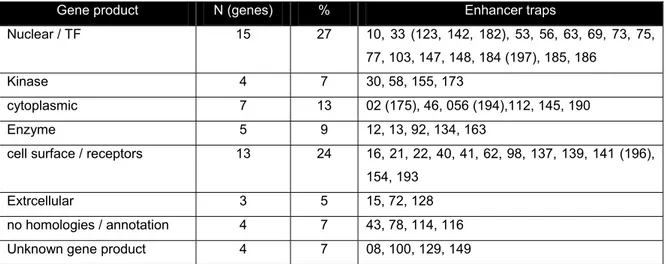 Table III.2: Screen results: targeted genes grouped into functional categories. 