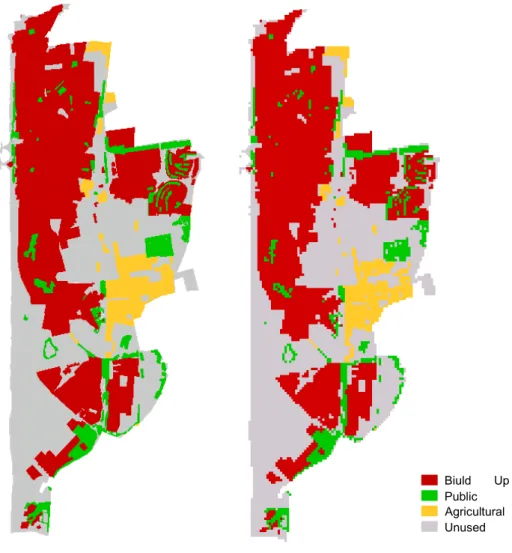 Figure 7-4.  Land-use polygons (left) and 50 x 50 m raster cells (right) in Netanya