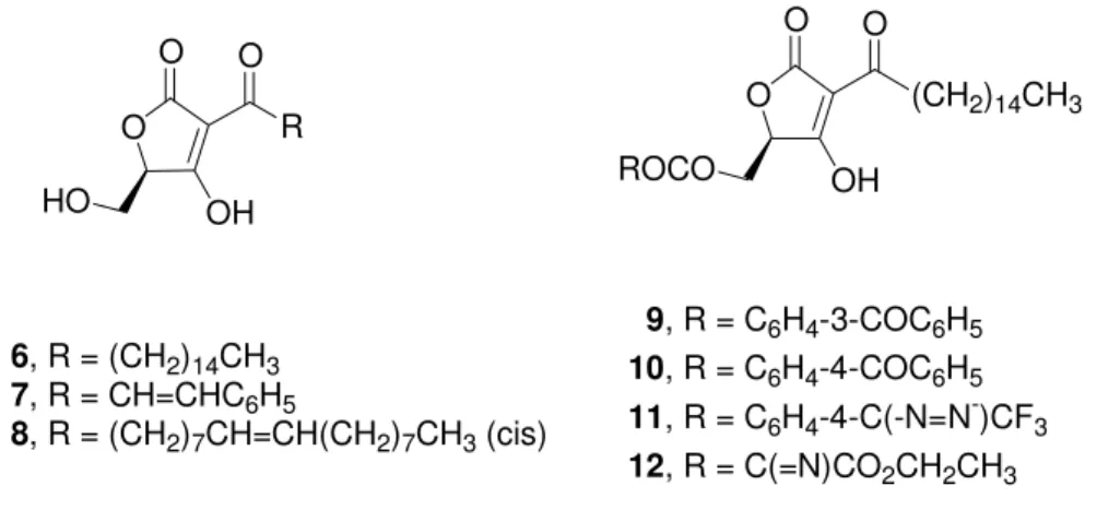 Abbildung 6: Hexadecanoyl-5-hydroxymethyltetronsäure (RK-682, 6) und Analoga.                        
