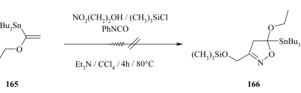 Abb. 9.6.2: Versuch zur Synthese von 4,5-Dihydro-5-ethoxy-5-tributylstannyl-3-trimethylsilyloxy- 4,5-Dihydro-5-ethoxy-5-tributylstannyl-3-trimethylsilyloxy-methylisoxazol