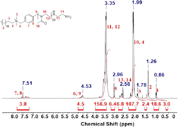 Abbildung 24:  1 H-NMR-Spektrum von DDA-X-PMeOx-EDA aufgenommen in DMSO (2.50 ppm). 