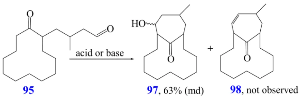 Table 10: Aldol addition of 3-methyl-4-(2-oxo-cyclododecyl)butanal (95). 