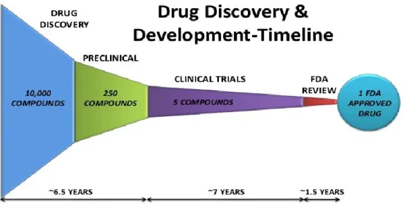 Figure  I-1:  Overview  of  drug  discovery  research  and  development  timeline  of  the  screening  of  a  10,000  compounds library