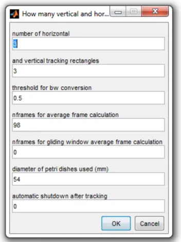 Fig.  14: User interface displaying the adjustable  parameters of the function flytrackingparadigm