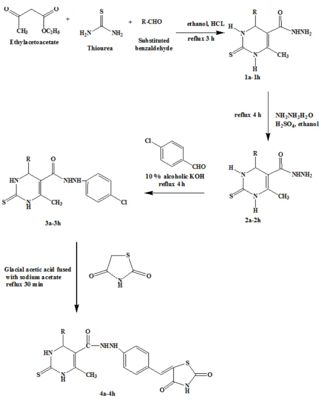 Figure 1: Synthesis of 2, 4-thiazolidine derivatives 4a-4h 