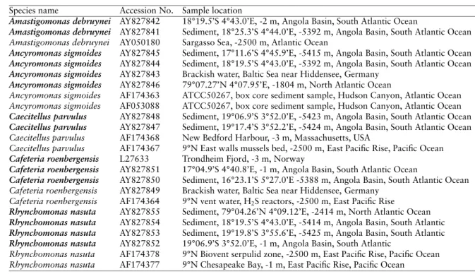 Table 1.1: Location and depth of collection of all species studied, with accession numbers for GenBank