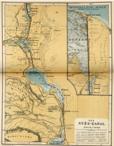 Figure 2-2 Map of Suez Canal Baedeker’s Indien: Handbuch Für  Reisende, 1914 source: (Adventures of the Blackgang) 