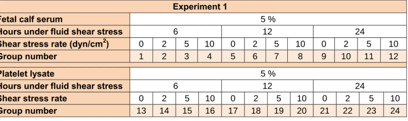 Table 1: Groups studied in experiment 1 