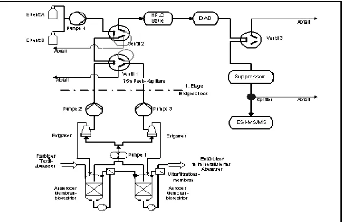 Abbildung  16:  Aufbau  des  Analysenverfahrens  für  das  Monitoring  des  anaerob- anaerob-aeroben Abwasserbehandlungsverfahrens [36] 
