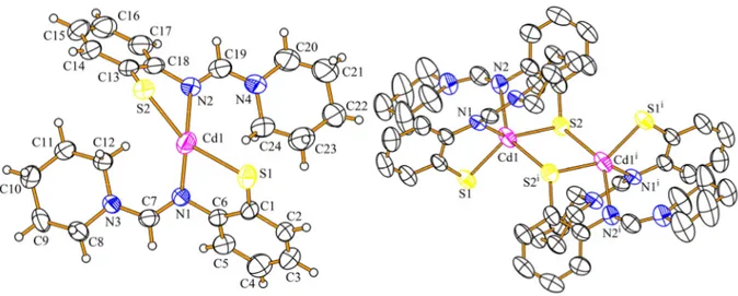 Abbildung 16. Asymmetrische Einheit der Molekülstruktur von 14 (links); Molekülstruktur  von  14 (rechts), Wasserstoffatome wurden zur besseren Übersicht nicht abgebildet