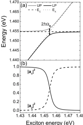 Figure 3.7: Calculated polariton properties ac- ac-cording to Equations 3.12 and 3.16