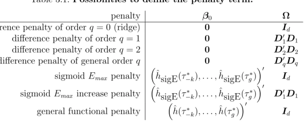 Table 3.1: Possibilities to define the penalty term.