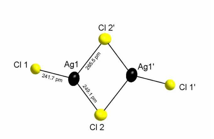 Abb. 2-4: Molekülstruktur des Anions von [PNP] 2 [ClAg(µ-Cl) 2 AgCl] 