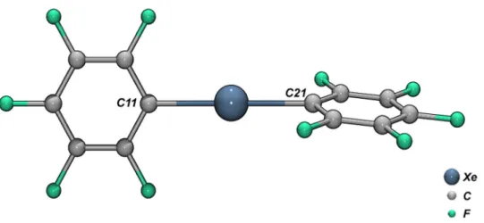 Abbildung 2.1: Molekülstruktur von Bis(pentafluorphenyl)xenon im Kristall 