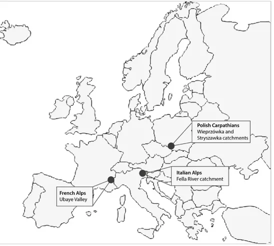 Figure 2 Selected case study areas in three European countries (Source: own illustration) 