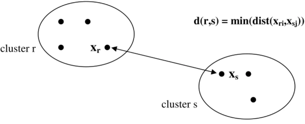 Abbildung 2-6: Das Distanzmaß zwischen zwei Clustern nach dem single linkage Verfahren, nach aus  dem Spring [80]