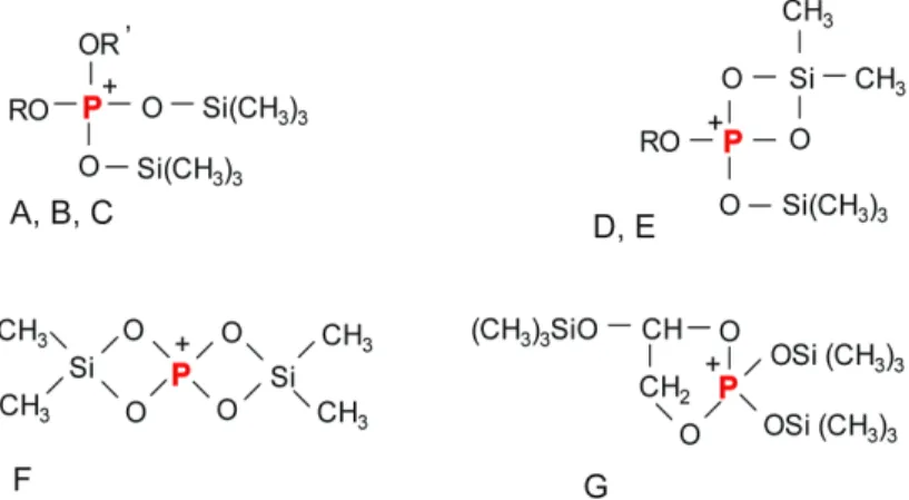 Abb. 1.7.  Charakteristische Ionen in Massenspektren von phosphorylierten und methoximierten  Zuckern und ähnlichen Verbindungen