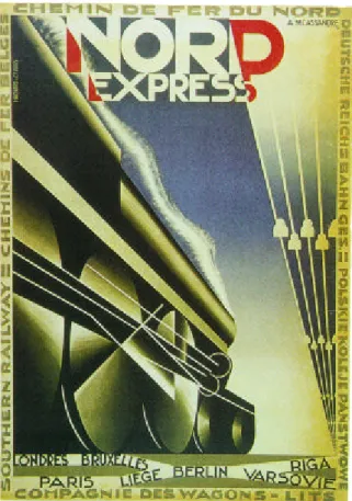 Abbildung 1. Beispiele für kognitive Karten in der Bahnwerbung: Plakat Nord- Nord-Express von Cassandre, 1927 (Krause, 1997) und Eurotunnel-Plakat, 1992.