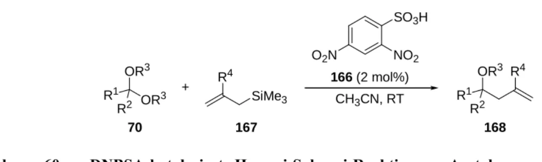 Tabelle 4  Substratspektrum der DNBSA-katalysierten Hosomi-Sakurai-Reaktion von  Acetalen: Variation des Acetals 