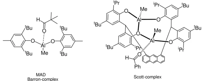 Abbildung 31: Literatur bekannte Molekülstrukturen von Komplexen eines Aluminium-  organyls mit Aldehyden
