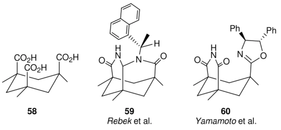 Abbildung 19: Von der Kemp-Trisäure entwickelte chirale Protonenquellen von  Rebek (59) und Yamamoto (60)