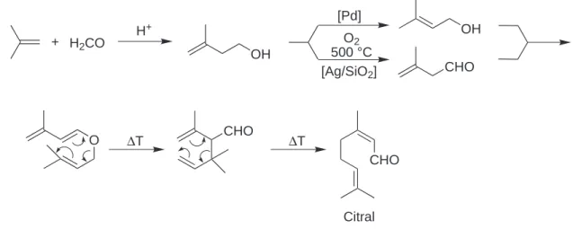 Abbildung 2.1: Reaktionsschema der Citral-Synthese der BASF AG [8, 9].