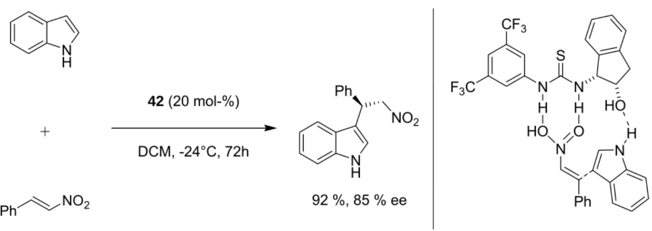 Abb. 3-23:  Beispiel für eine organokatalytische enantioselektive Friedel-Crafts Alkylierung von Indolen, nach  Ricci et al