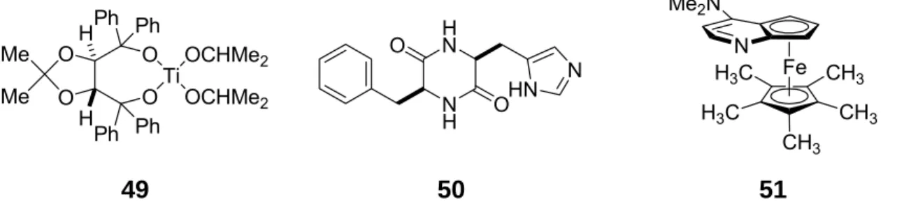 Abb. 3-38:  In der DKR von Azlactonen eingesetzte Katalysatoren von Seebach 49, Hua 50 und Fu 51