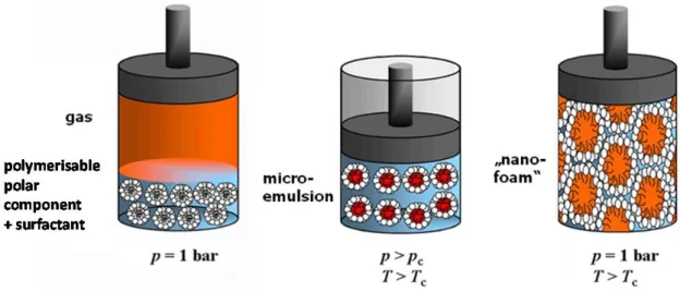 Figure  2.8:  Schematic  illustration  of  the  Principle  of  Supercritical  Microemulsion  Expansion  (POSME)