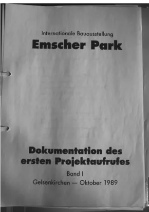 Abb. 35 Archiv AfsB 2009, Akte 1, IBA Emscher Park: „Dokumentation des ersten Projektaufrufes“, Band I, Gelsenkirchen, 10.1989 