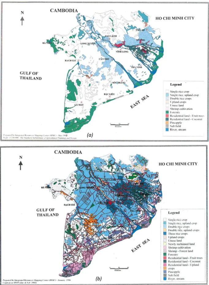 Figure 5-1: Land-use maps of the MD at the year of 1976 (a) and 1996 (b) (Source: Xuan &amp; Matsui, 1998) 