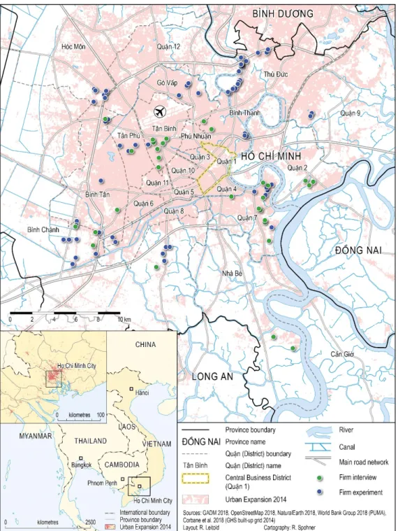 Fig. 3-3: Locations of firm interviews and scenario-based field experiments 