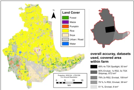 Figure 3.8: Combination of the best classifications from all microwave images involved in this study to classify the whole area of the farm with the best possible accuracy.