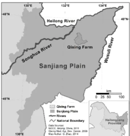 Figure 4.1: Location of the study area Qixing Farm in Northeast China.