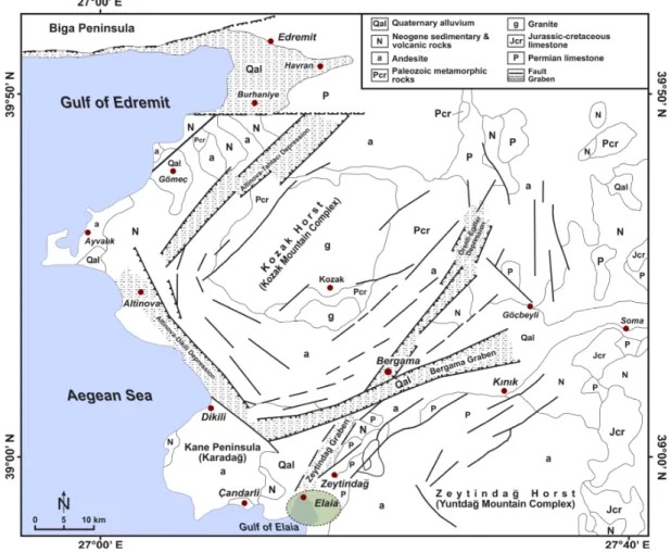 Fig. 3  Structural  map  of  the  research  area  and  the  surrounding  mountain  ranges
