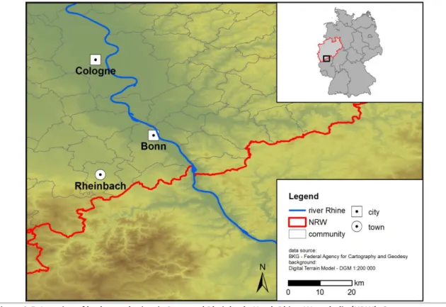 Figure 2-5: Location of barley study sites in Bonn and Rheinbach, North Rhine-Westphalia (NRW), Germany