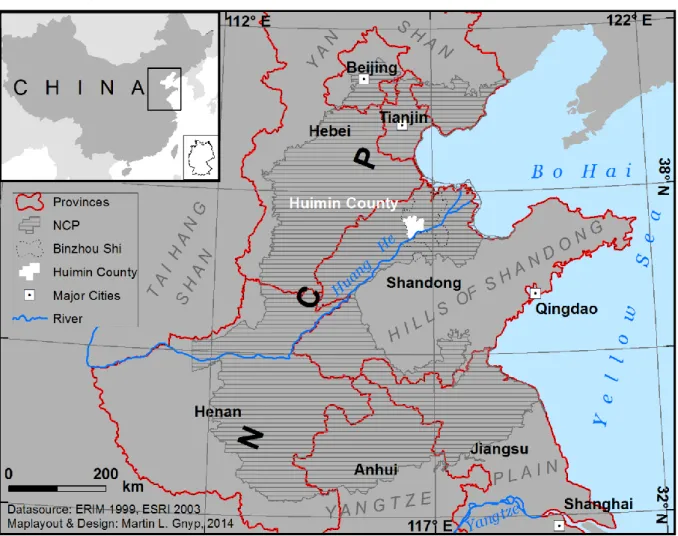 Fig. 2.6  Geographical locations of the North China Plain (NCP) and the Huimin test site