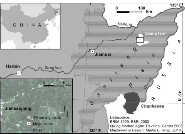 Figure 3-7: Test sites in Jiansanjiang (Gnyp et al. 2013).  